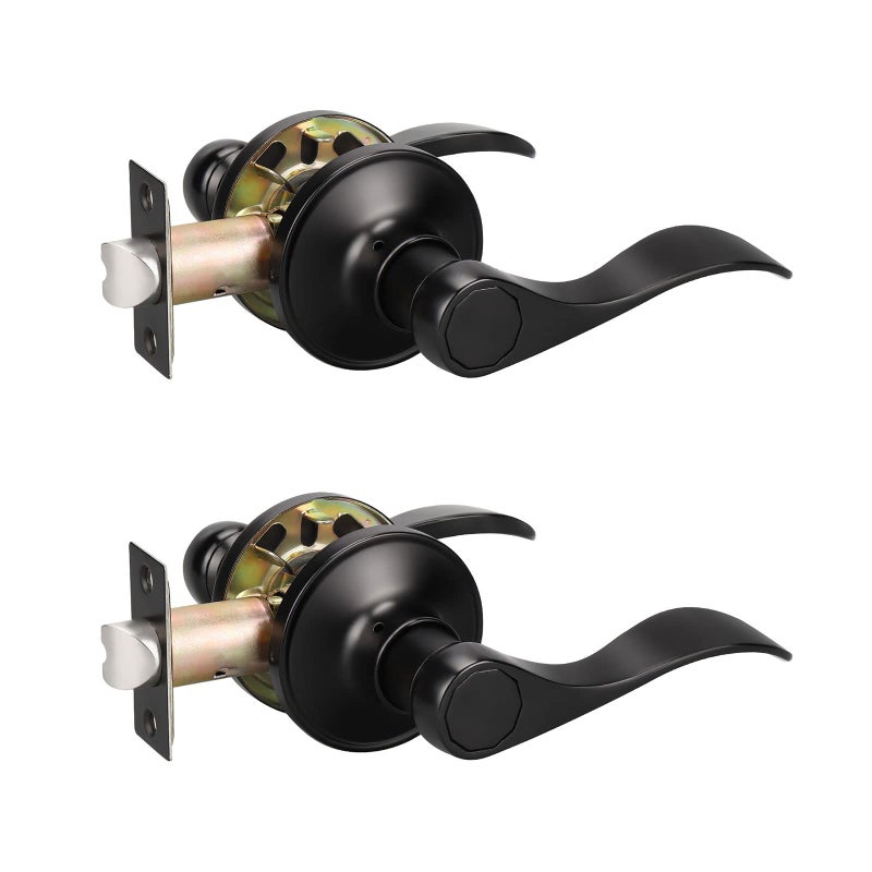 KNOBWELL 2 Pack Matte Black Passage Lever Door Handle, Black Door Handles Interior Knobs for Hallway and Closet - Image 1